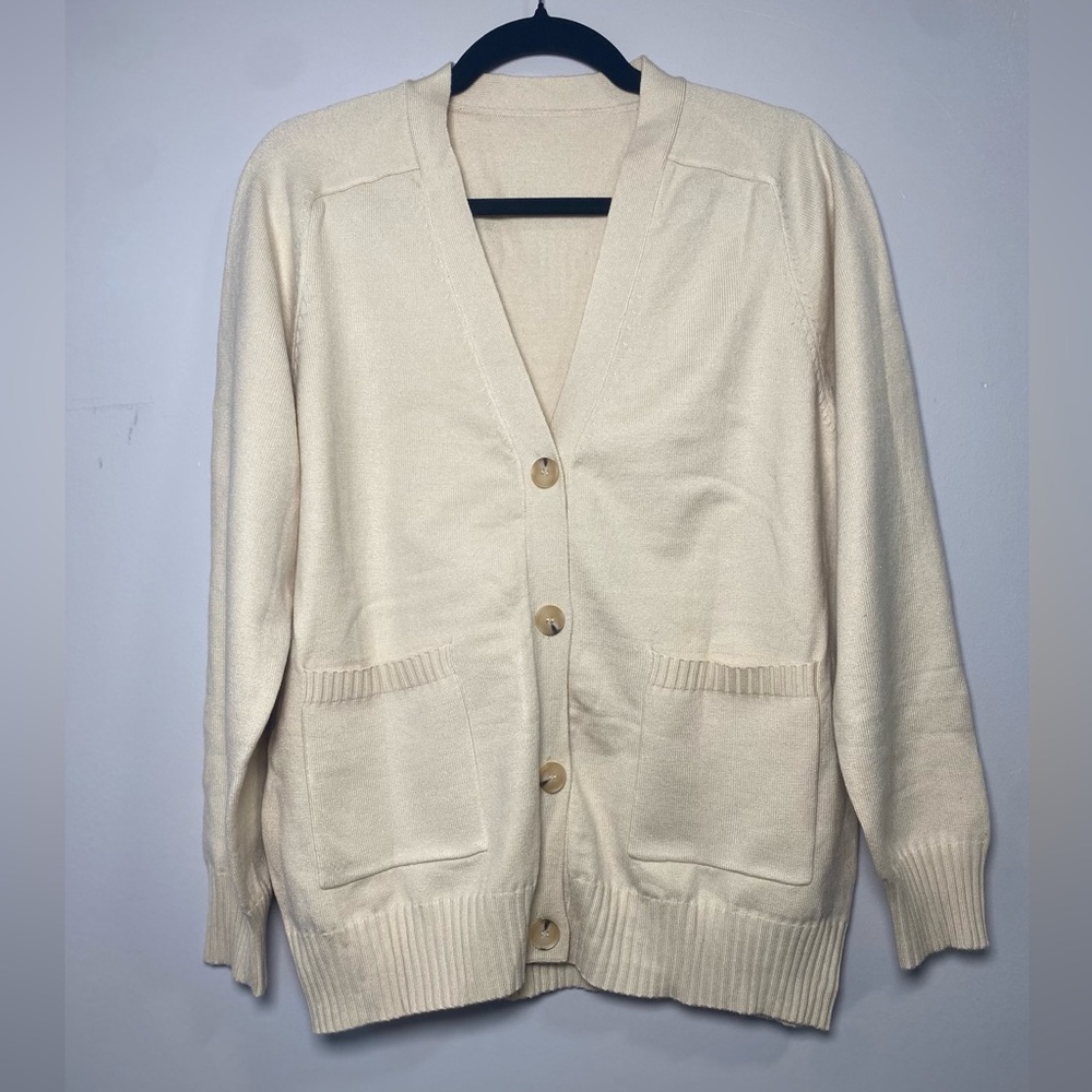 Jokelamb Button Front Knit Cardigan Ivory Small Unisex Cream Sweater